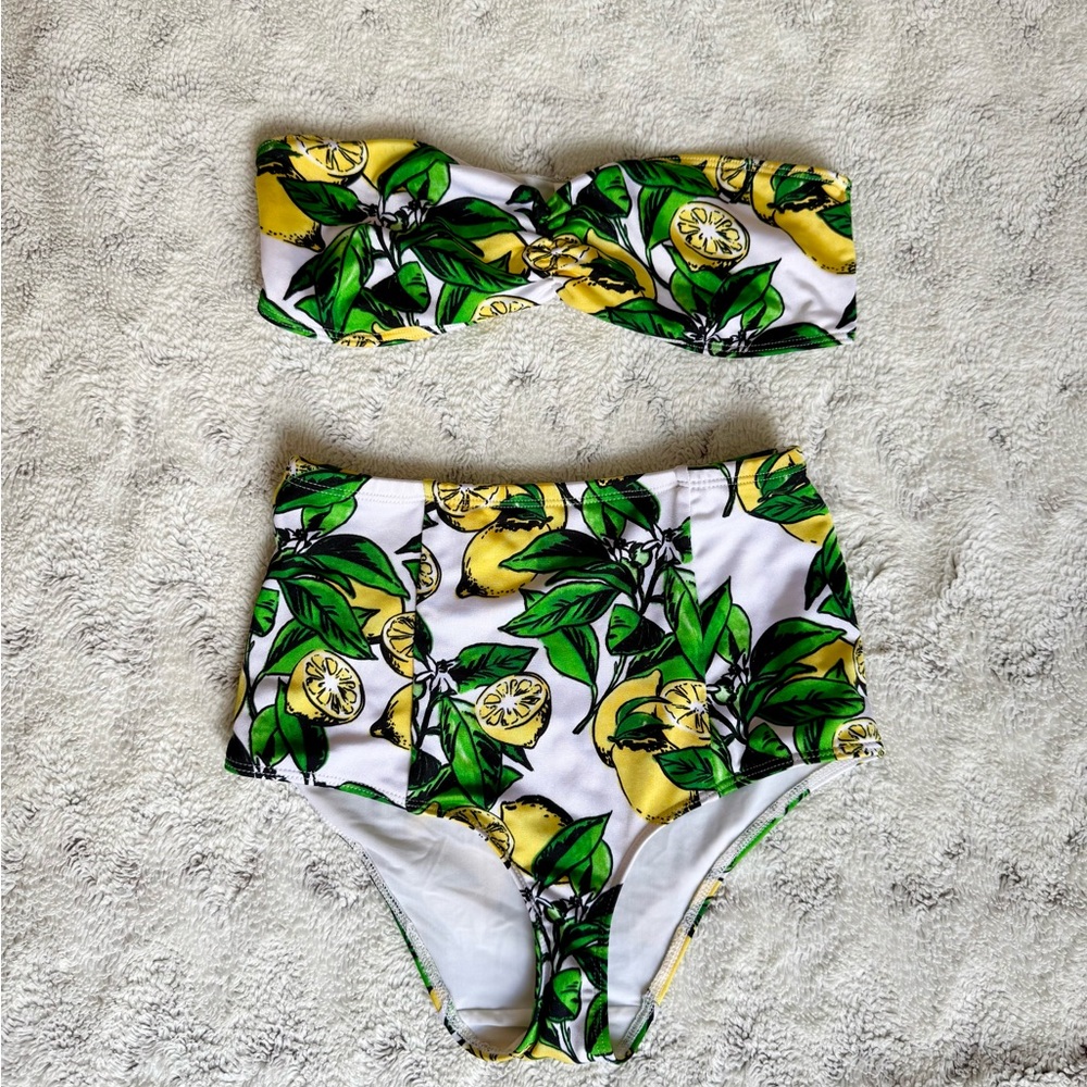 EUC American Apparel Lemon Print Bikini High Waist Small